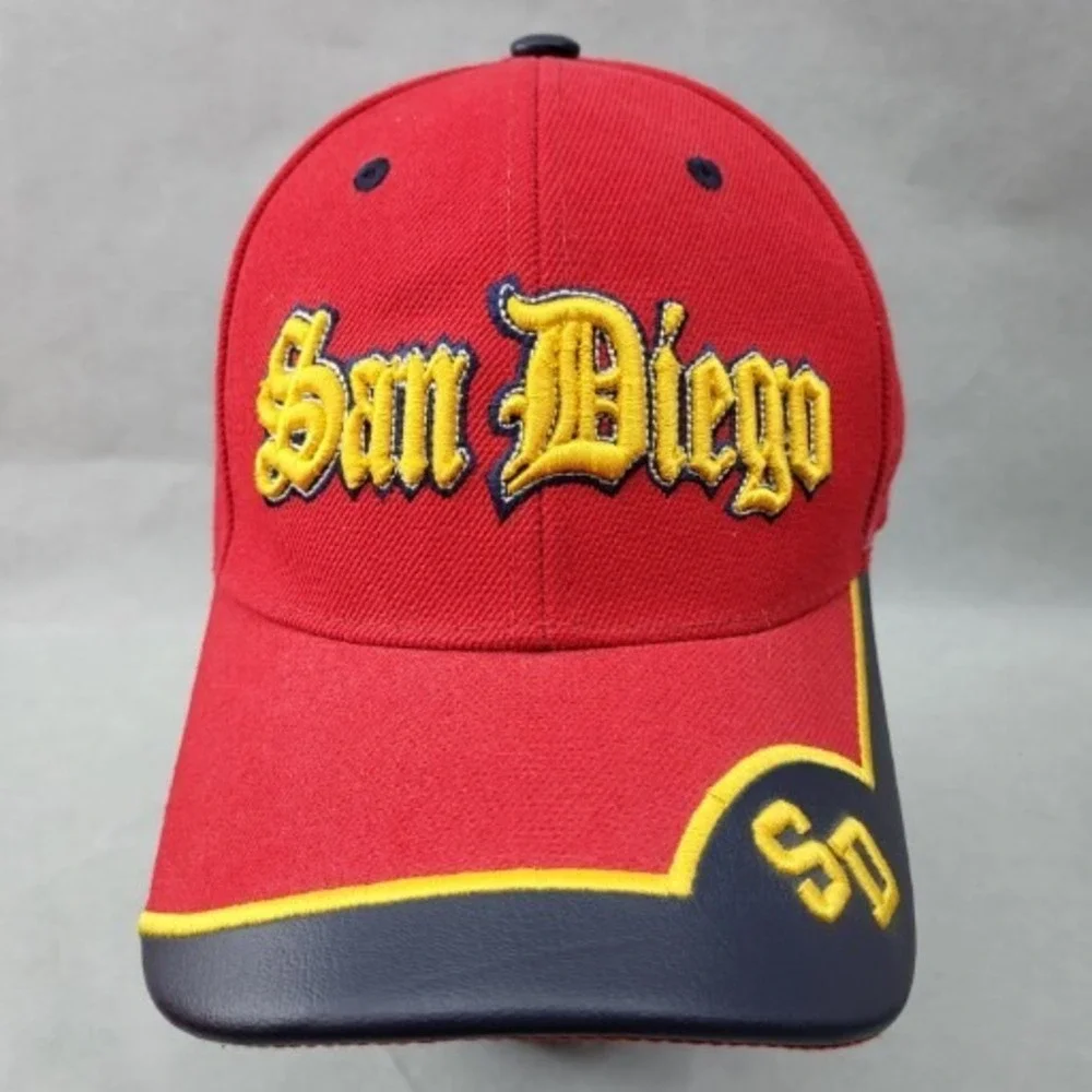 San Diego SD California Hat Strap Back Red Gold Cap Best Vina